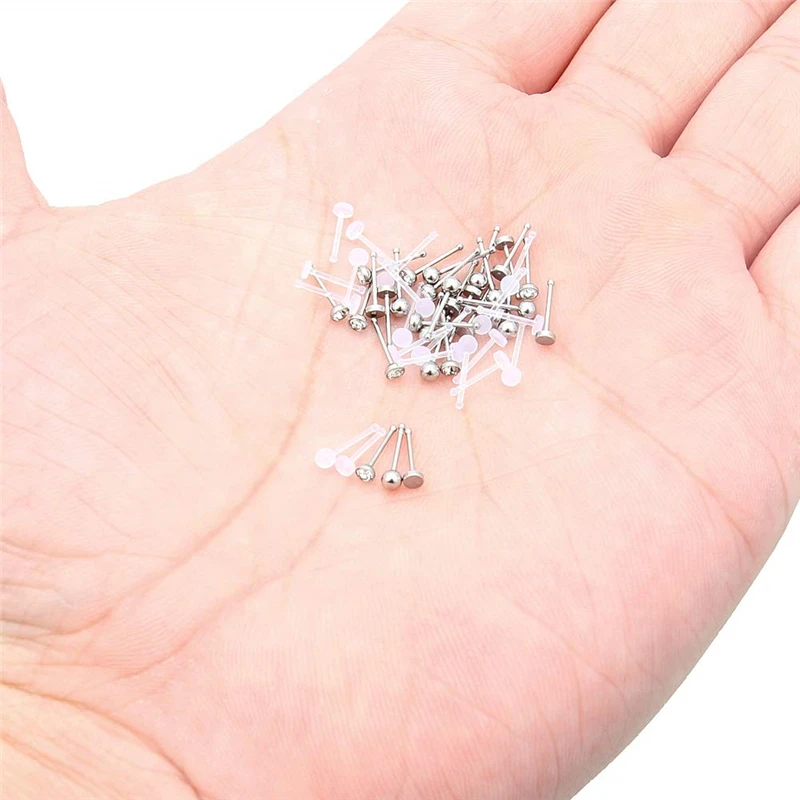 50-Pack 22G кольца для носа 316L хирургическая сталь прозрачный акриловый CZ ноздрил шпильки кости шпильки для пирсинга ювелирные изделия