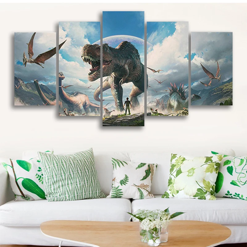 

5 Piece Canvas Wall Art Jurassic Park Dinosaurs Pictures Living Room Decoration Bedroom Image Home Office Poster