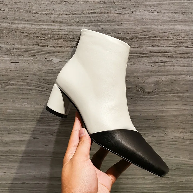 FACNDINLL/черные бежевые пикантные ботильоны для женщин на высоком каблуке Женская