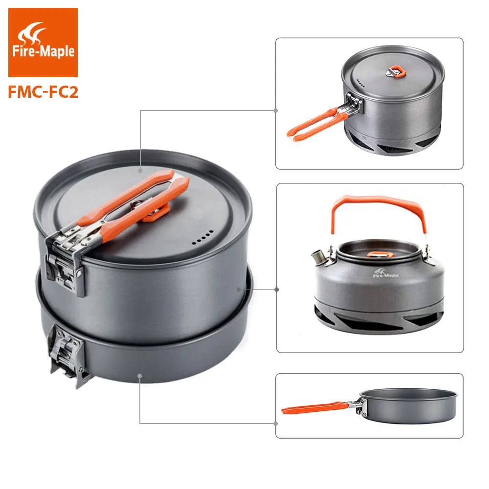 Fire Maple Camping Cookware Utensils Dishes Camp Cooking Set Hiking Heat Exchanger Pot Kettle FMC-FC2 Outdoor Tourism Tableware