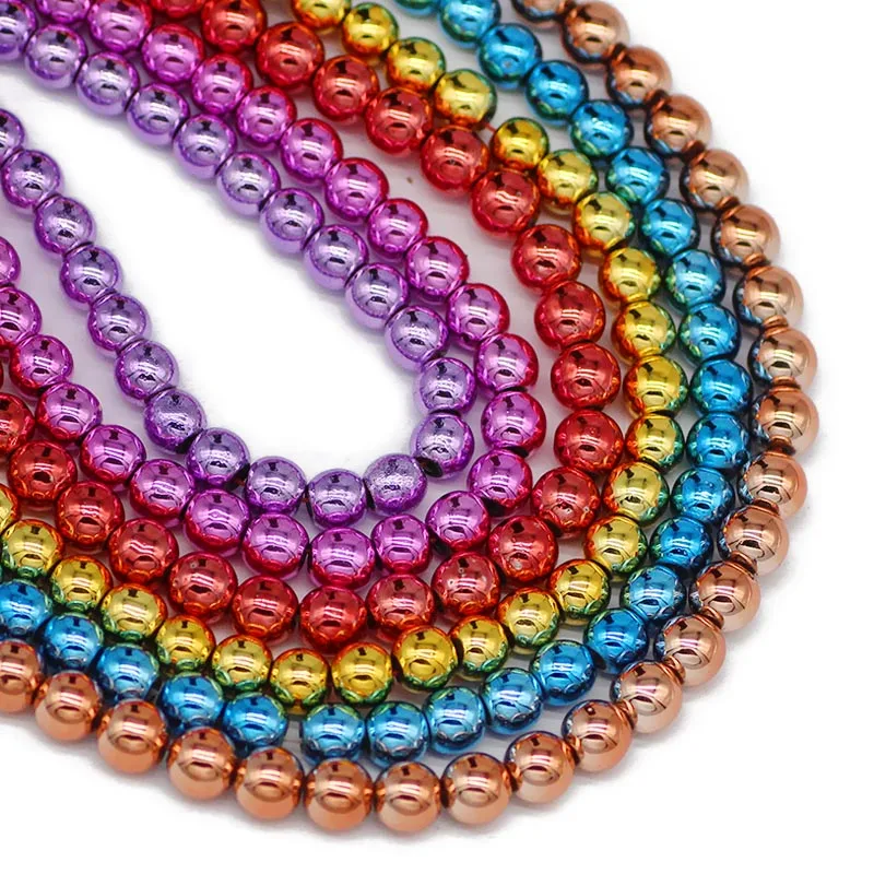 

6MM 65pcs Gold Bule Purple Hematite Beads Natural Stone Round Spacer Loose Beads For Jewelry Making Diy Bracelet Necklace 15''