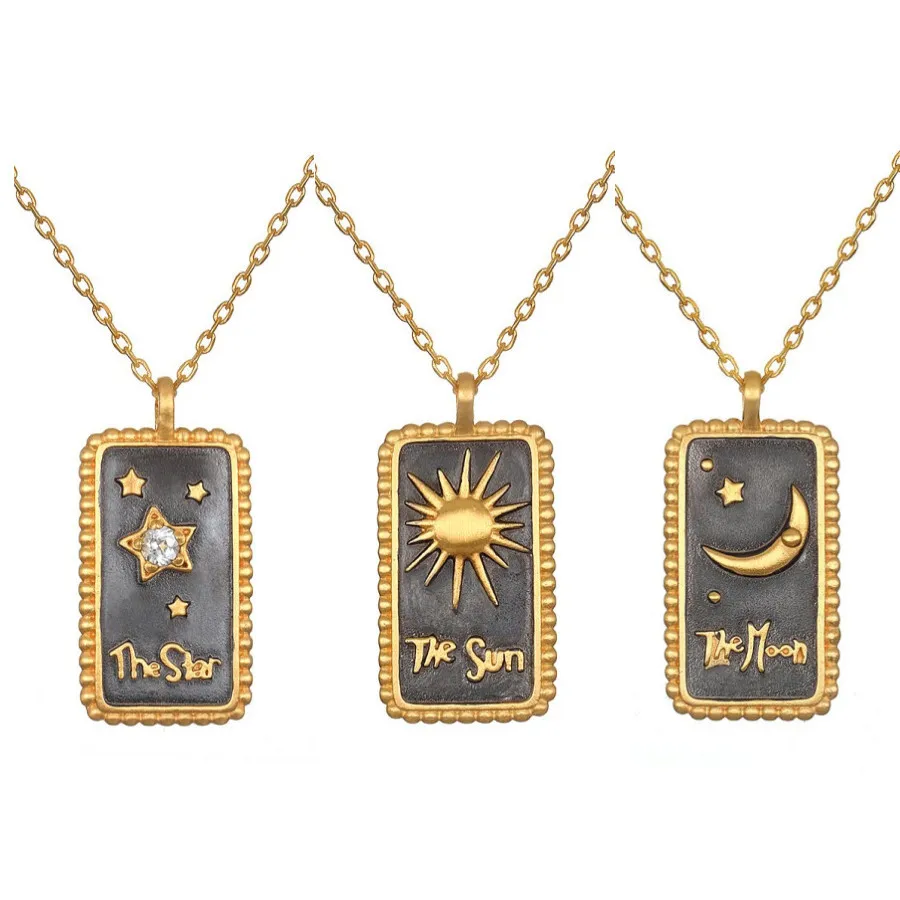 

Vintage Tarot Cards Necklaces For Women Man Anti Tarnish Square Tarot Necklace Friend Birthday Celestial Mystic Jewelry Gifts