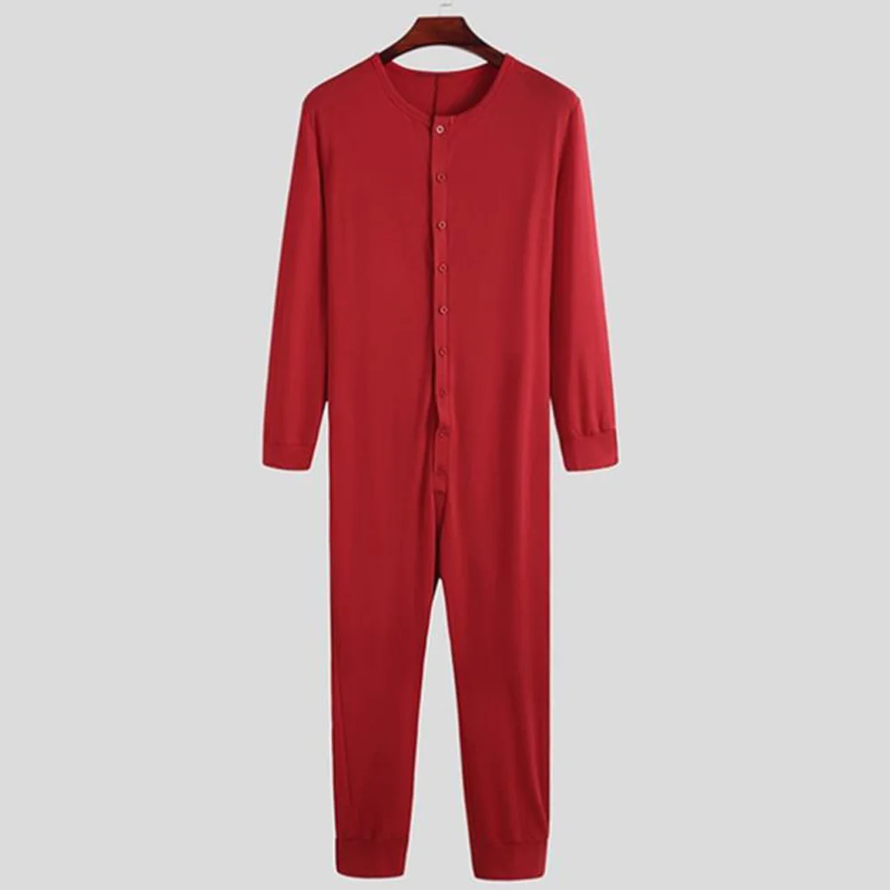 

Men Pajamas Rompers Long Sleeve Comfortable Homewear Leisure Mens Jumpsuit Sleepwear Solid Color Button Nightwear S-2XL