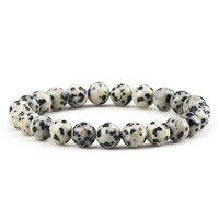 handmade natural dalmation black speckle beads bracelets charm elastic bangles for women men friendship jewelry gifts 468mm