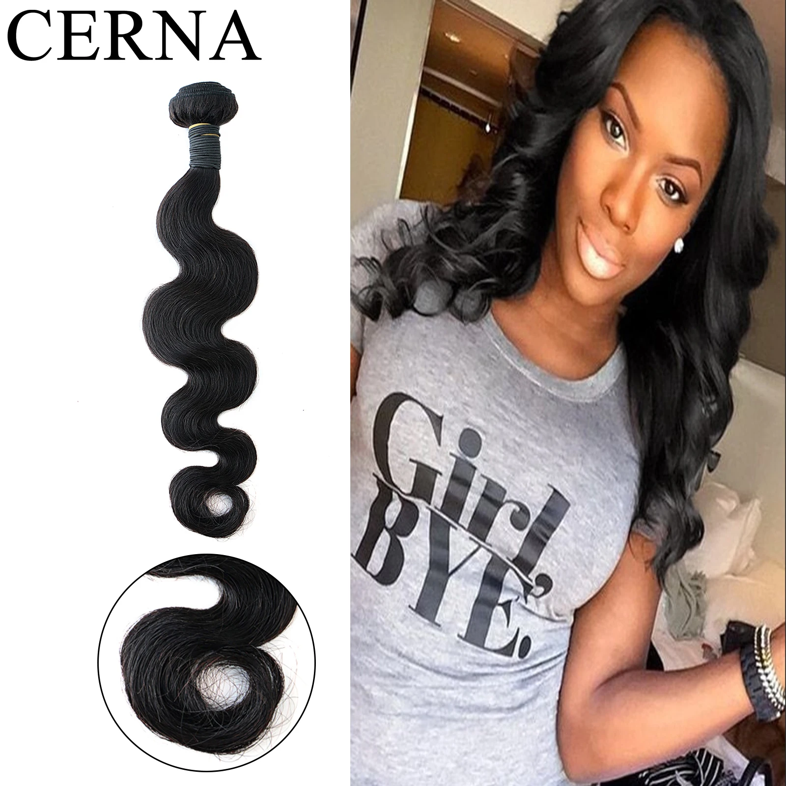 

Cerna Body Wave Bundles 1/3/4 PCS 100% Malaysian Unprocessed Human Virgin Hair Weave Bundles Natural Black Remy Hair Extensions