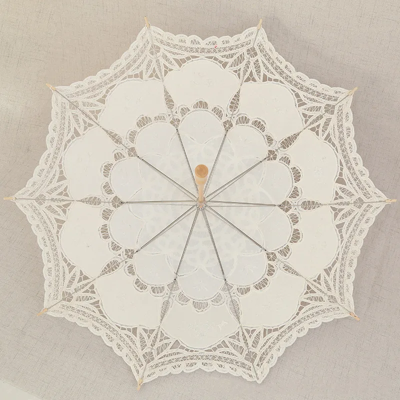 

New Sun Umbrella Cotton Embroidery Bridal Umbrella White Ivory Battenburg Lace Parasol Umbrella Decorative umbrella for wedding