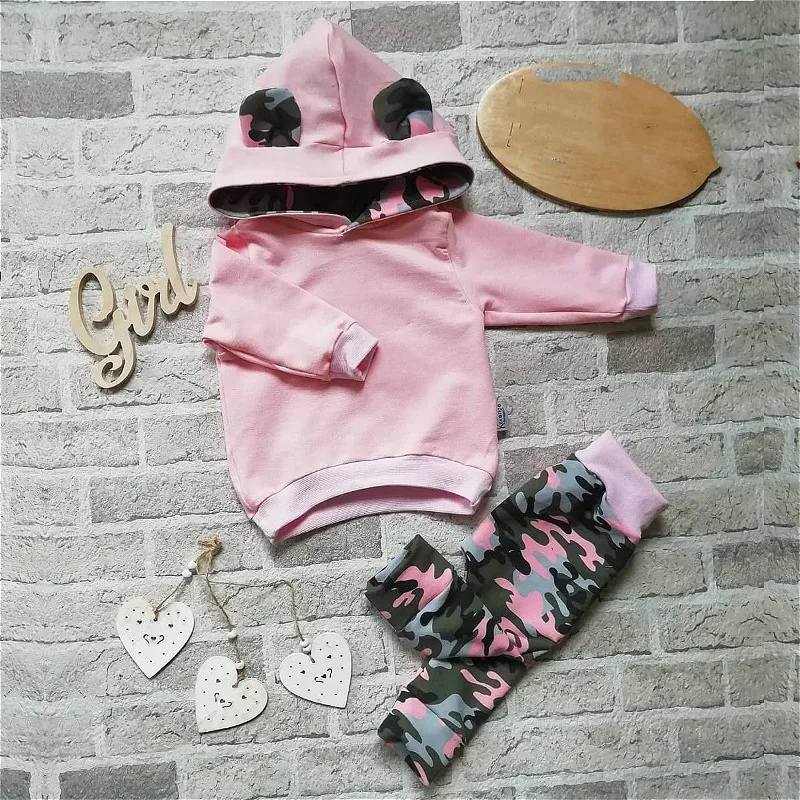 

Комплект одежды для новорожденных девочек, Осень-зима 2021, кофта с длинным рукавом + камуфляжные штаны, спортивные костюмы, повседневная детс...