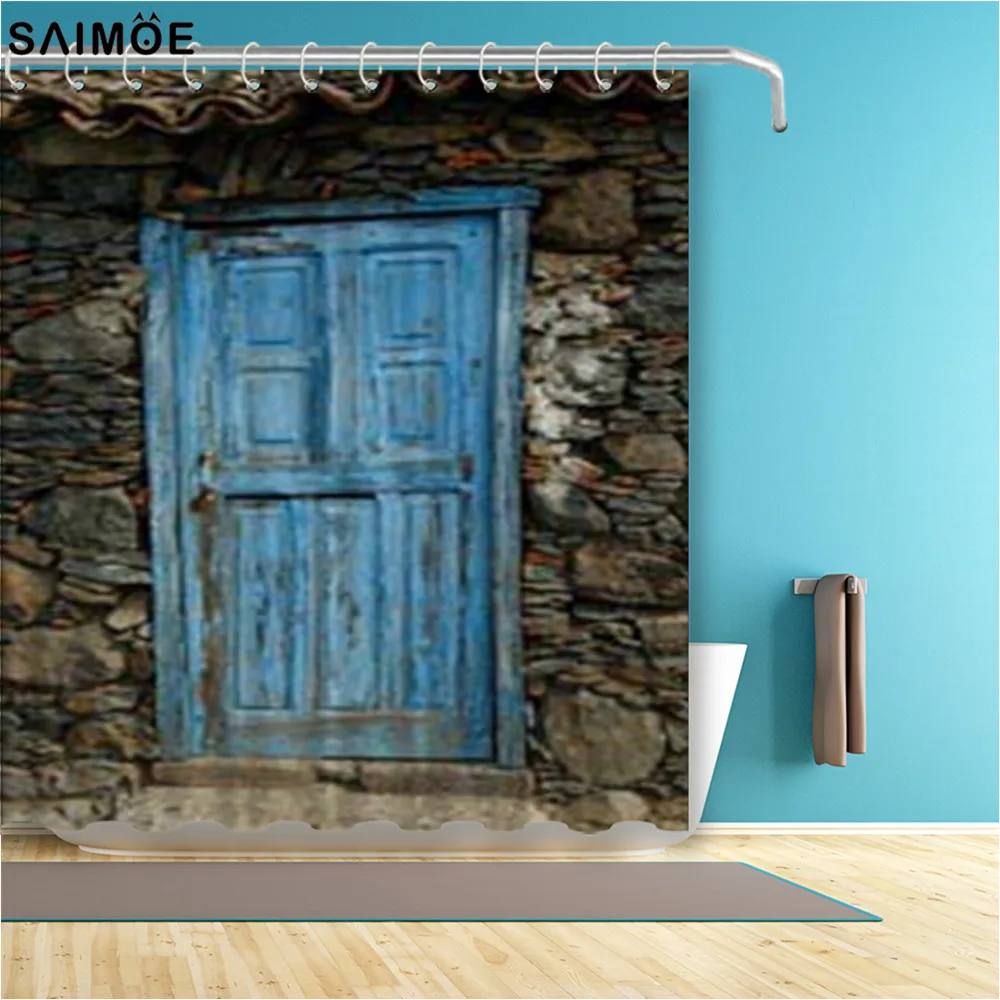 

Farmhouse Shower Curtain Cloth Blue Bathroom Curtain Vintage Door Farmhouse Decor Rideau De Douche House Door Bath