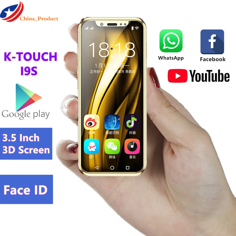 Luxury Mini Mobile phone K-TOUCH I9S 16GB ROM Android Telephone Google Play Store Face ID GPS WiFi Smallest Children Smartphone |