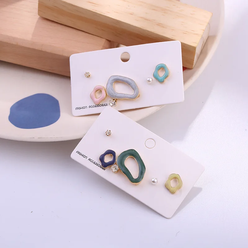 

6 Pcs/Set Sweet Glaze Enamel Geometric Stud Earrings Set for Women Girl Cute Colorful Boho Cute Boucle D'oreille Jewelry
