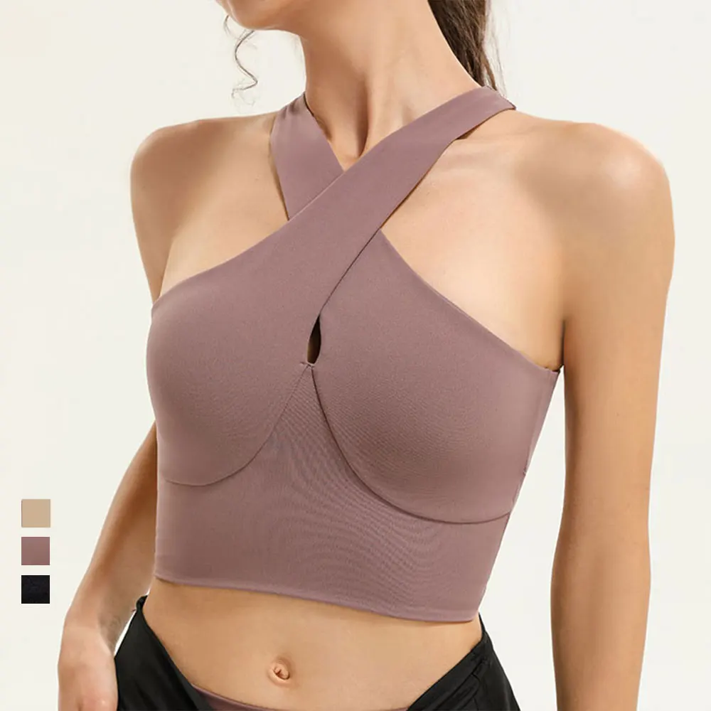 Sujetadores deportivos de alto impacto para mujer, Top negro con tirantes cruzados, sujetador trasero de belleza para gimnasio, ropa deportiva acolchada transpirable para Yoga (0)