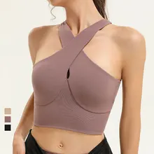 Sutiã esportivo de alto impacto, push up, cruz, alças, top preto, academia, beleza, sutiã, costas, ioga, respirável, roupa esportiva feminina acolchoada (2)