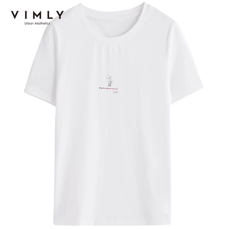 Vimly 2020 летняя Минималистичная женская футболка с принтом Vogue однотонная