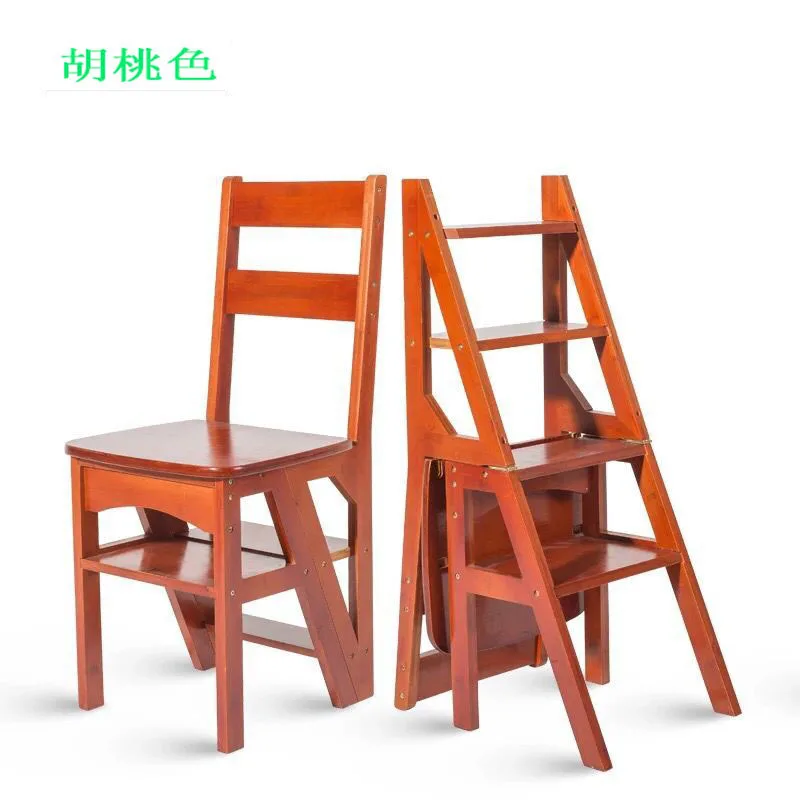 

898 American Solid Wood Dual-use Stair Chair, Herringbone Ladder, Multi-function Step Stool, Four-level Climbing Ladder,