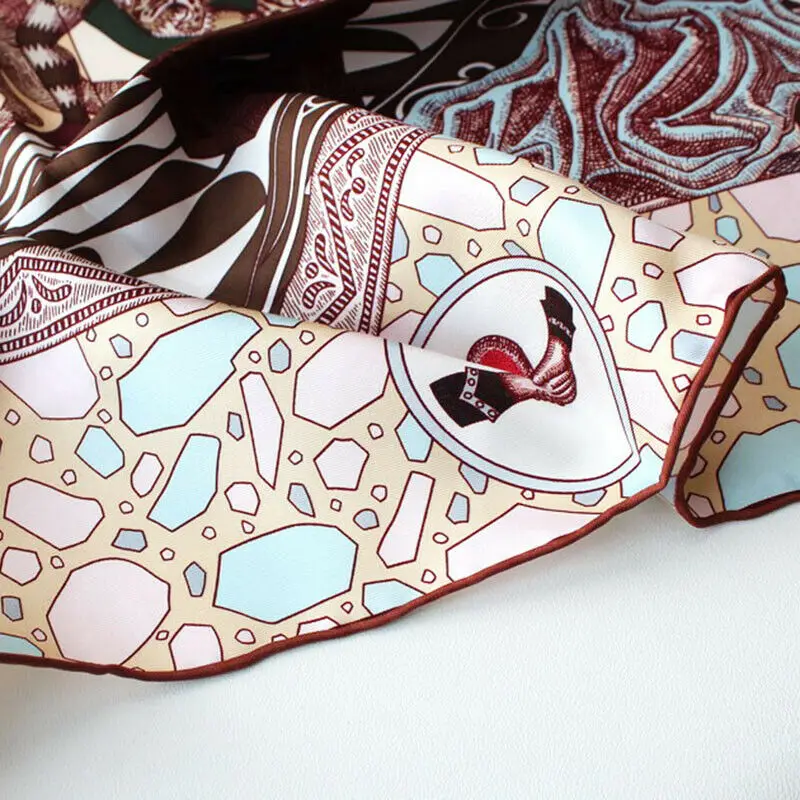 

Luxury 100% Twill Silk Scarf Bandana Women Fashion Square Kerchief Tribal Style Print Hand Rolled Shawl Hijab 90x90cm