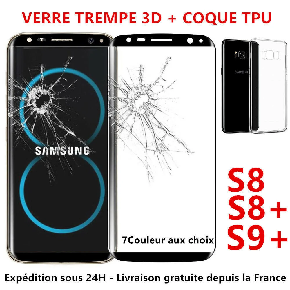 

POUR FOR SAMSUNG S8 Plus S9 Note 8/ 9 FILM TOTAL VERRE TREMP 3D+ COQUE TRANSPARENTE