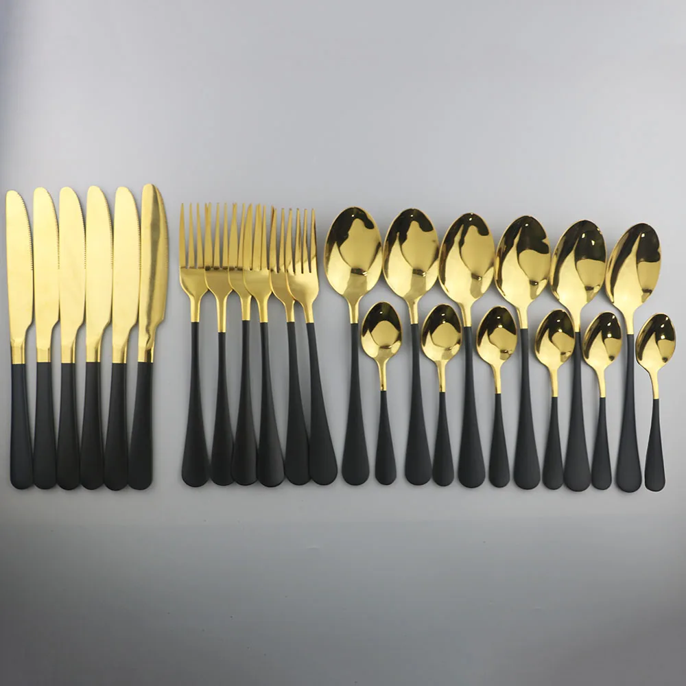 Набор столовых приборов из нержавеющей стали 304 24 шт. вилки ножи ложки черный и