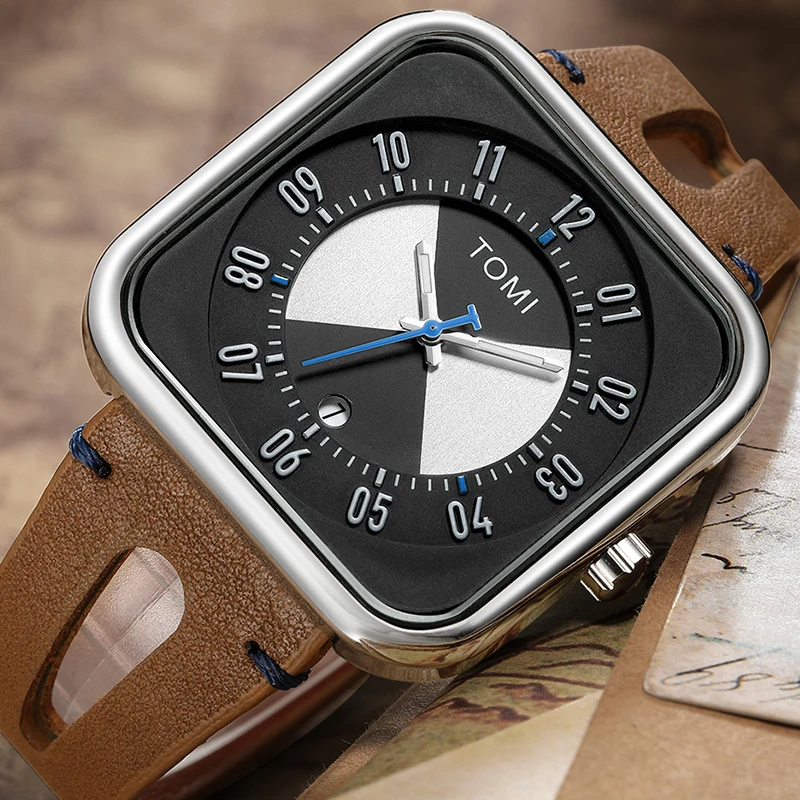 Часы мужские кварцевые с квадратным циферблатом креативные спортивные в стиле