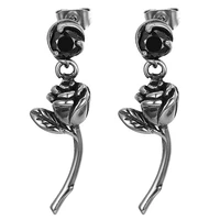 boniskiss vintage rose flower zircon earrings for women silver color stainless steel lady earrings jewelry drop shipping