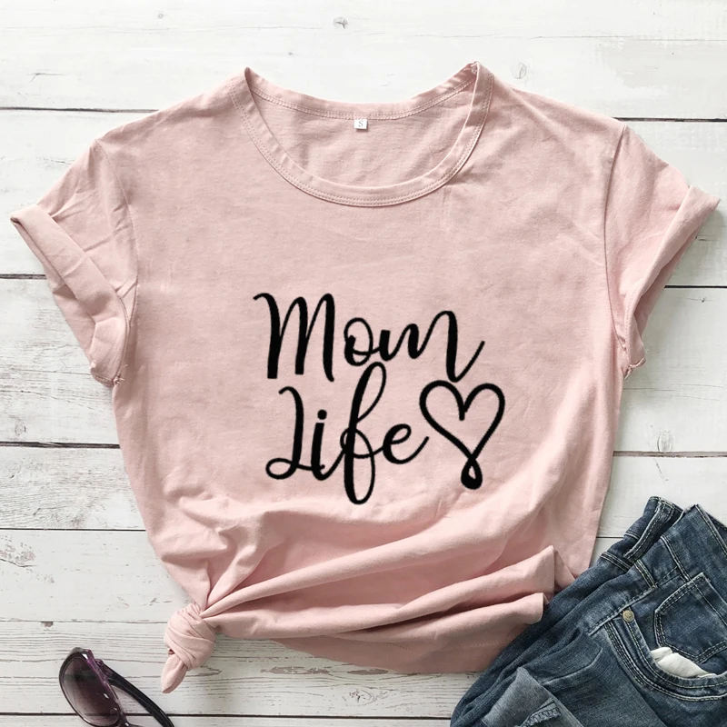 MOM LIFE Heart Printed T-Shirt Women Short Sleeve Motherhood Cotton Tees Cute Mother's Day Gift Tshirt | Женская одежда