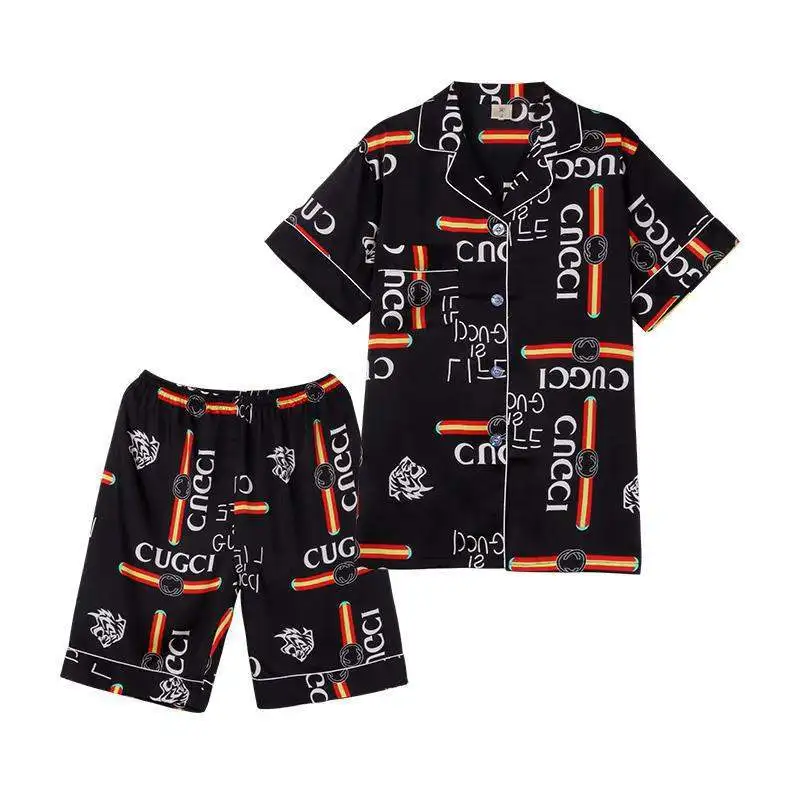 

2021 Summer Silk Pajamas Women's Thin Ice Silk Cardigan Short-sleeved Sweet Cute Service Suit Sexy Pajamas Lounge Wear