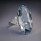 Мода овал Синий Циркон вечерние Для женщин кольца нежный инкрустированные большой камень CZ кольца для женщин Свадебные Обручение, ювелирное изделие, подарок