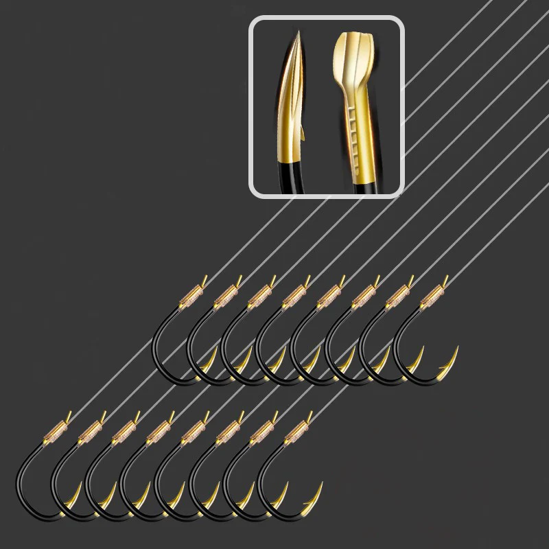

Steel fish hook high carbon carp hook Japanese-style seawater fishing Ansuo line binding line 45CM Fishing hook 10 pairs / bag 1
