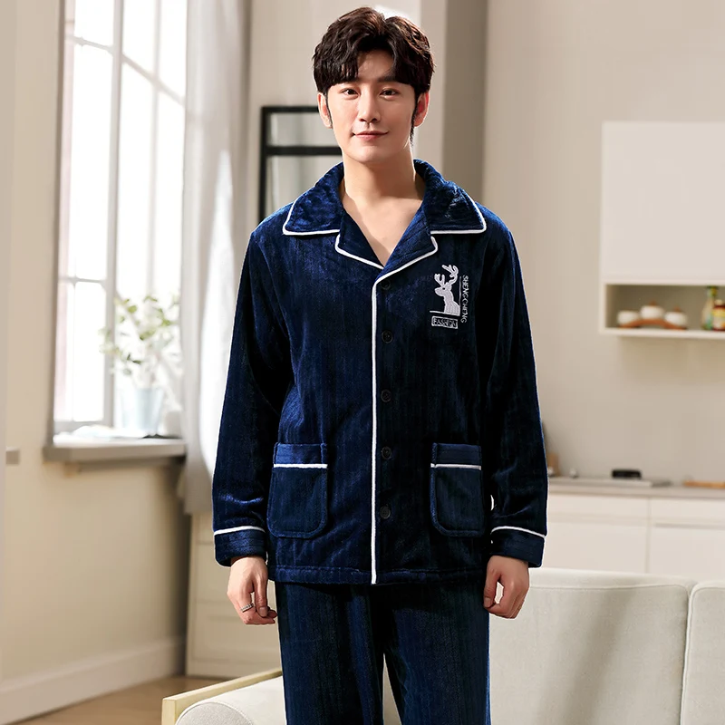 Осенне-зимние фланелевые мужские пижамы плотные теплые мягкие пижамные