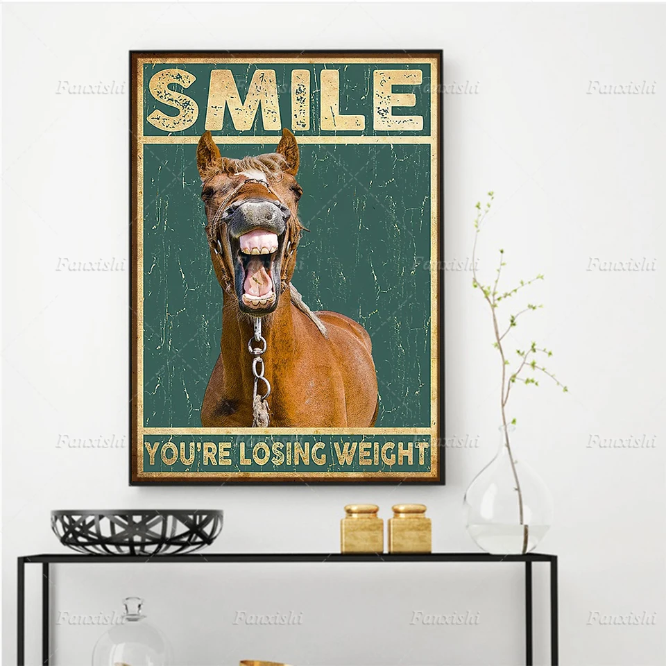 

Smile You're Losing Weight Funny Horse Toilet Poster Animal Wall Art Prints Nordic Canvas Painting Picture Toilet,Bathroom Decor