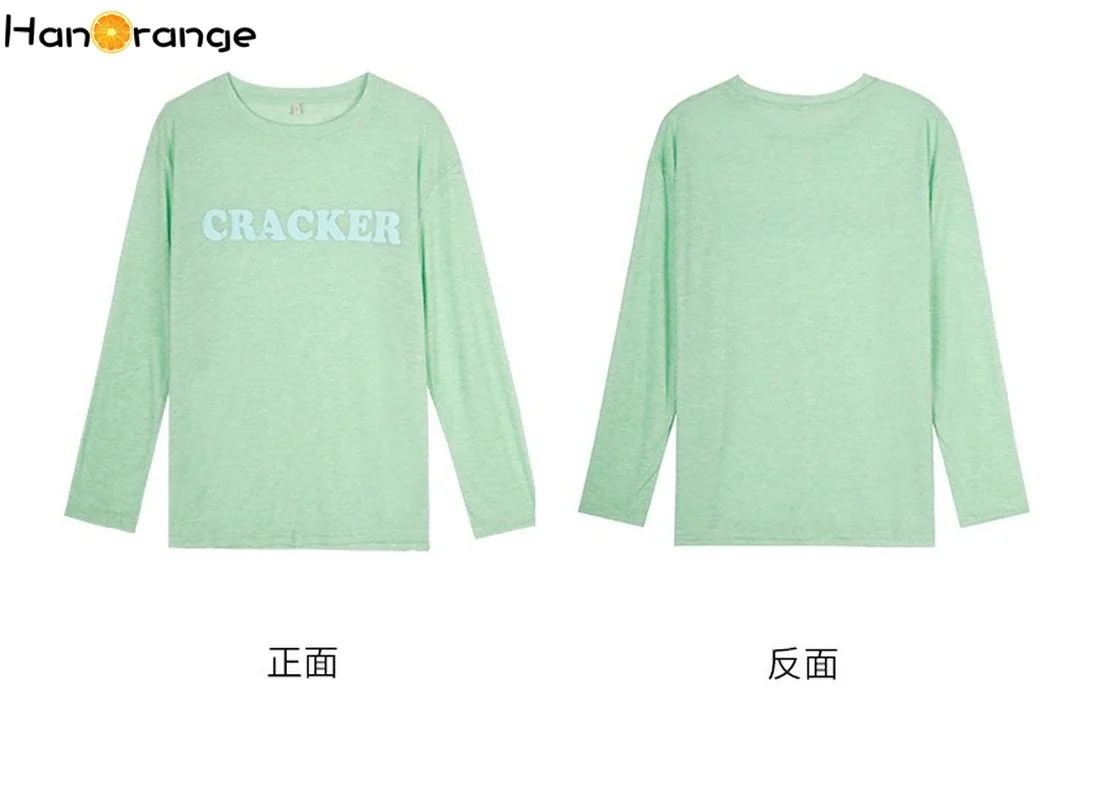 

HanOrange Letter Printed Long-sleeved T-shirt Women Perspective 2021 Summer Loose Tees Simple Lazy Top Female