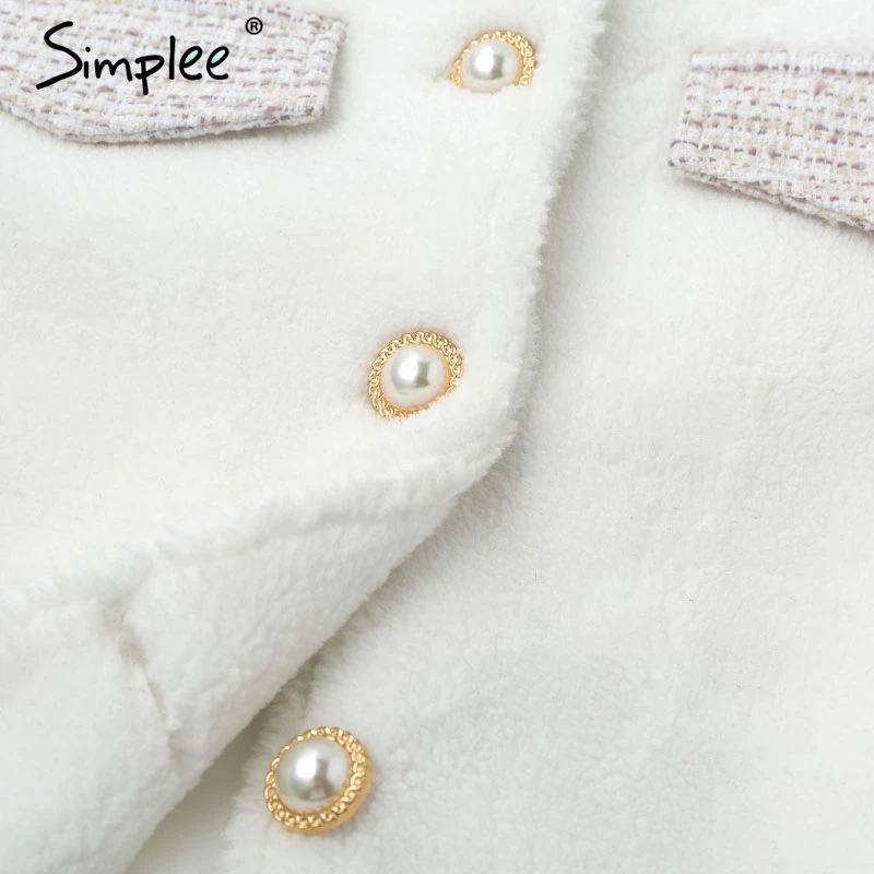 Женская твидовая куртка Simplee теплая короткая из искусственного меха на пуговицах