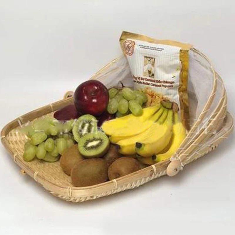 

Hand-WovenFood Serving Tent BasketTray Bread Storage Basket PicnicMesh Net Cover Outdoor Picnic Mesh Net Cover