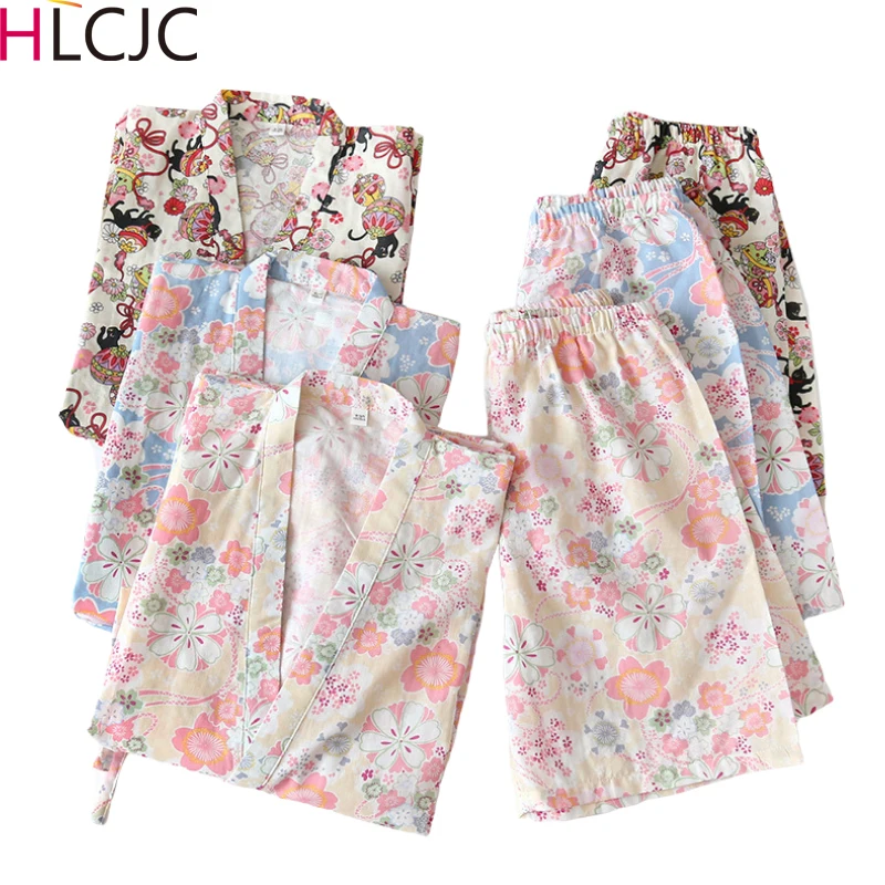 Японское кимоно сакуры хлопковые марлевые женские короткие пижамные комплекты