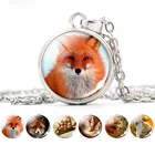 Модное металлическое ожерелье серебряного цвета, длинная цепочка в стиле бохо, ожерелья с кулоном, Особая декоративная лиса, фото, стекло, кабошон, ювелирные изделия, подарок для женщин