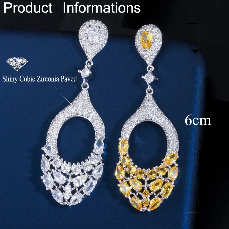 CWWZircons великолепные большие длинные капли желтый CZ камень серьги для невесты для женщин вечерние ювелирные изделия аксессуары CZ597