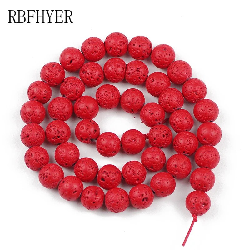 Натуральный камень RBFHYER, резиновая краска, красная вулканическая лава, бусины, круглые свободные бусины для рукоделия, ювелирные изделия, искусство 4, 6, 8, 10, 12 мм