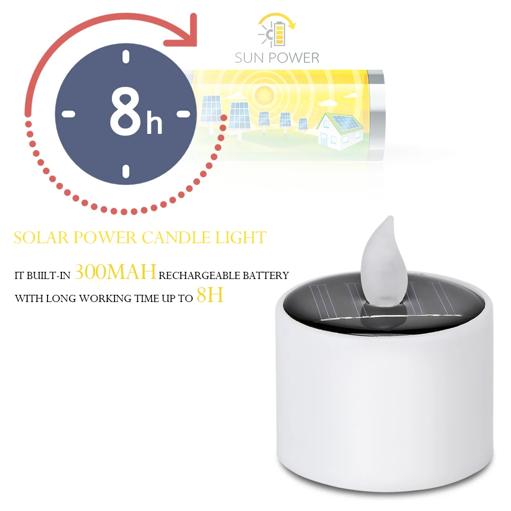 2019 New Solar Light Power LED Candle Yellow Flashing Tea Lights Holiday Wedding Romantic Decoration | Освещение