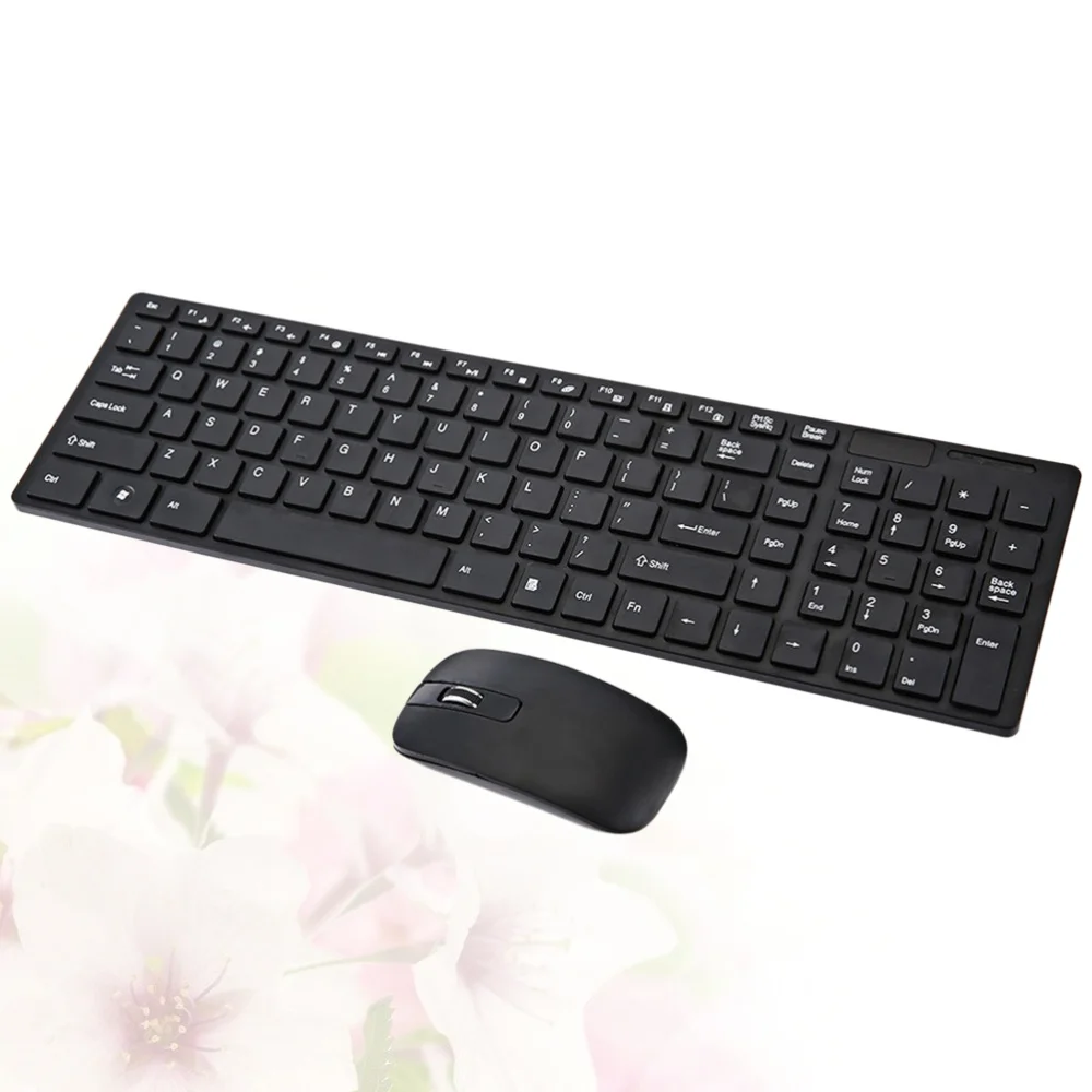 

2.4G Home Keyboard Wireless Keyboard Ultra-thin Office Keyboard with (Black, with Keyboard Cover, Without Battery)