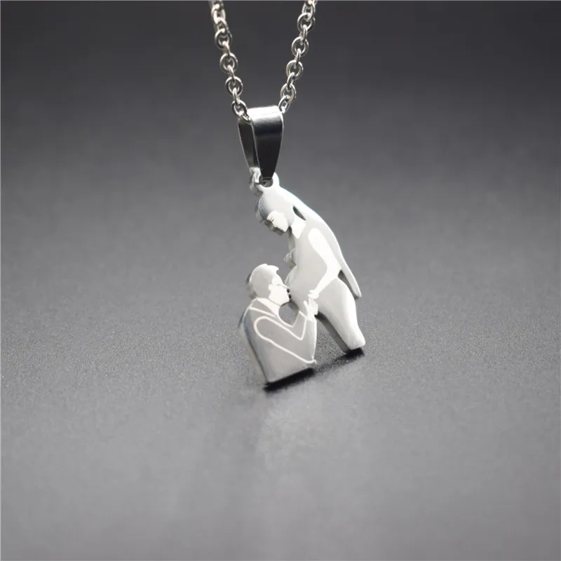 Милые женские ожерелья из нержавеющей стали для беременных папа поцелуй мама и