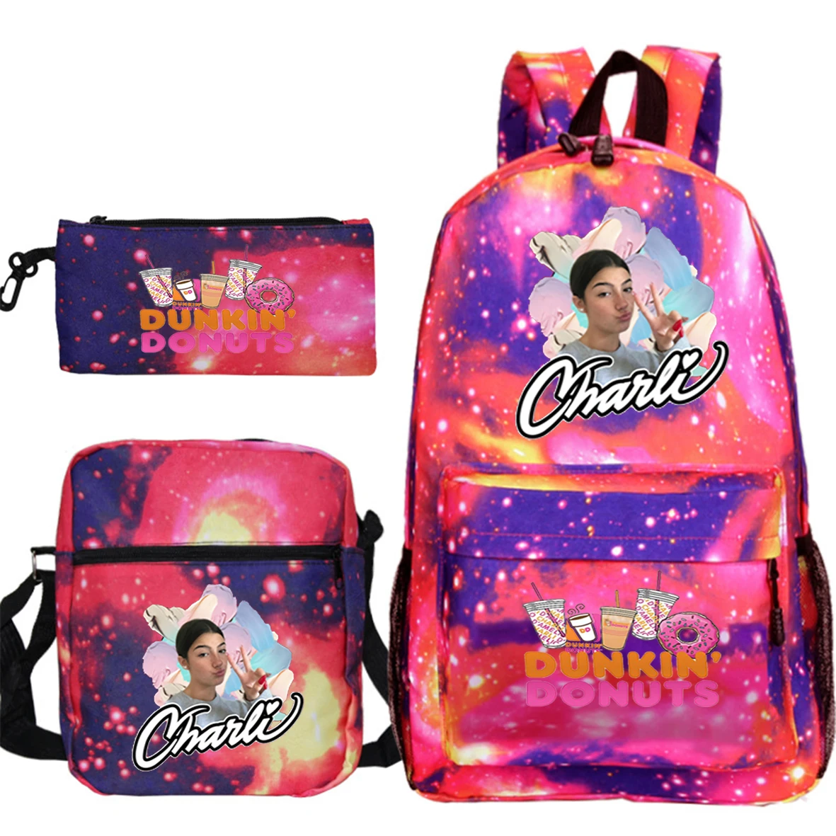 

Teens Girls Charli Damelio Backpack Kids Rucksack Children Knapsack Unisex Laptop Bagpacks Students Galaxy School Bags 3Pcs Set