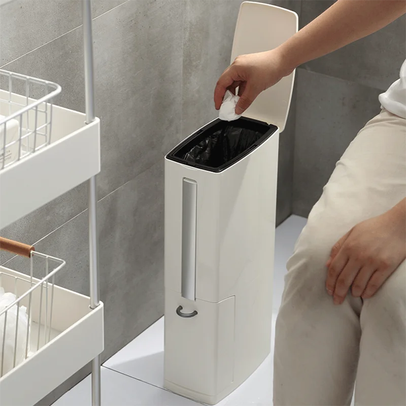 Poubelle étroite 3 en 1 avec brosse de toilette, ensemble de nettoyage,  poubelle créative en plastique pour salle de bain, seau à ordures de  cuisine domestique - AliExpress