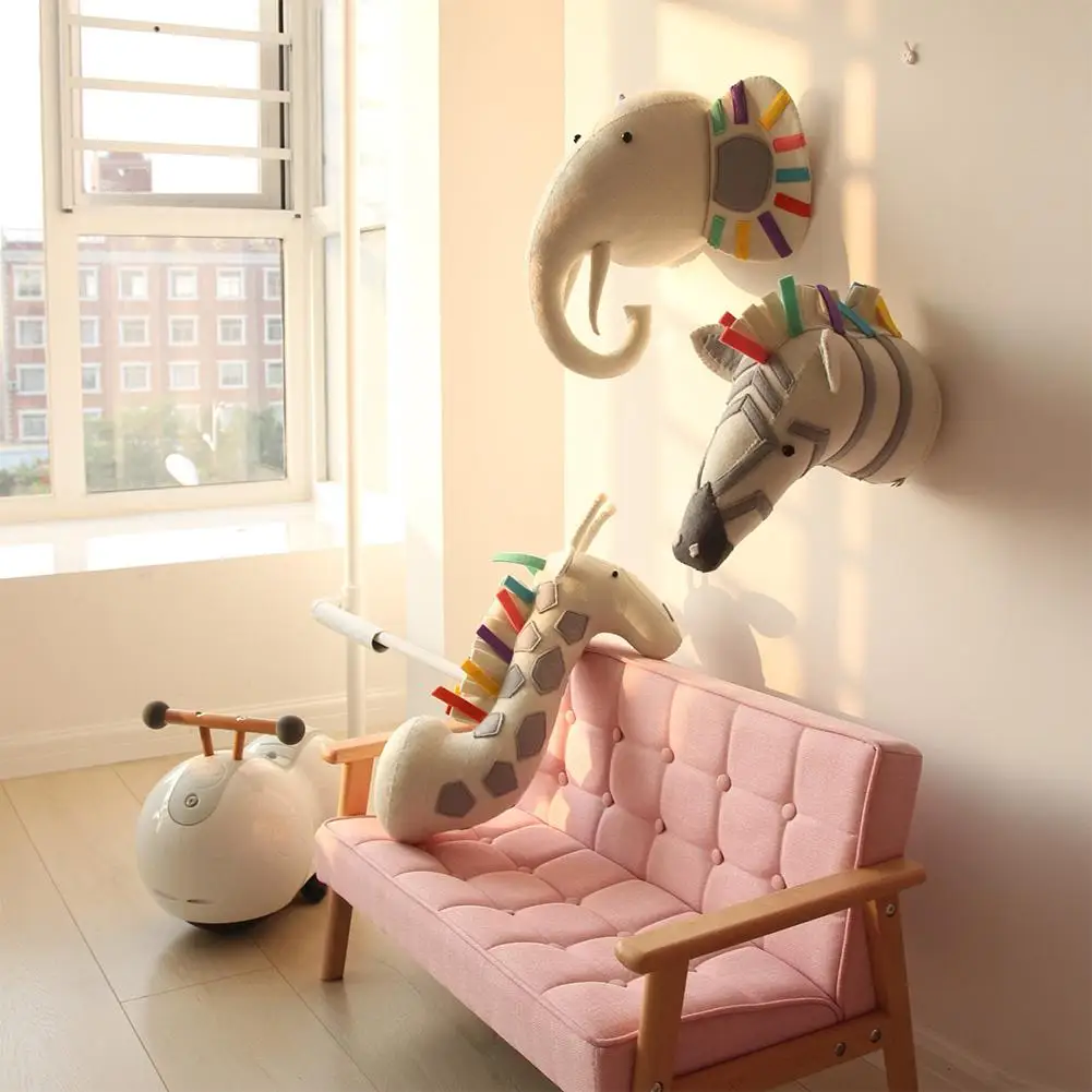 

Wall Mount Animal Head Ornaments Baby Room Wall Decoration Animal Head Shape Wall Hanging Ornaments Plush Doll Toy