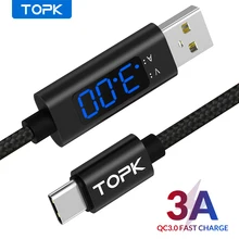 TOPK-Cable Micro USB tipo C AC27, accesorio de carga rápida 3A para Samsung y Xiaomi, con pantalla Digital, Cable de teléfono móvil