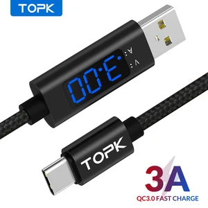 TOPK AC27 Micro USB кабель и USB Type C кабель 3A для Samsung Xiaomi Быстрая зарядка USB C с цифровым дисплеем мобильный телефон кабель