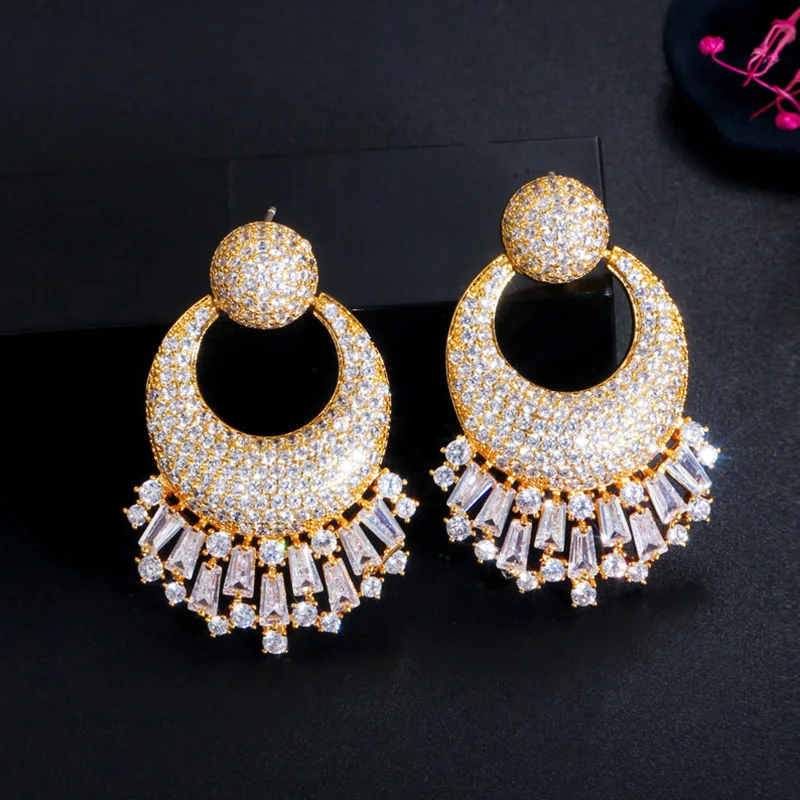 Серьги-подвески женские из желтого золота с инкрустацией E574 Геометрическая