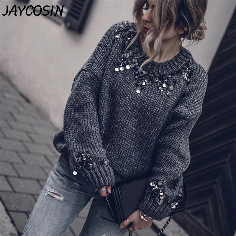 Женский свитер с круглым вырезом JAYCOSIN повседневный свободный Однотонный