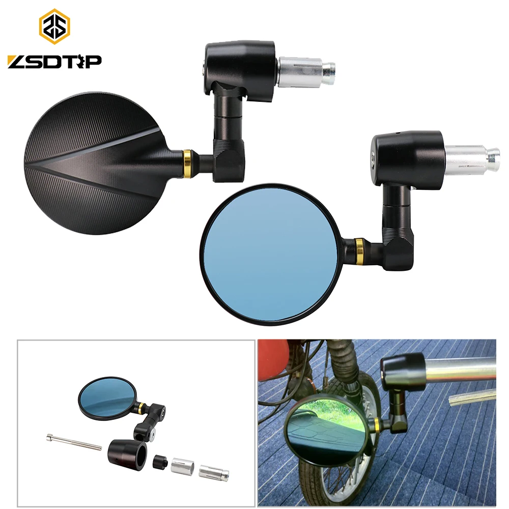 

ZSDTRP Universal 1 Pair 7/8" Round Bar End Rear Mirrors Moto Motorcycle Motorbike Scooters Rearview Mirror Side View Mirrors