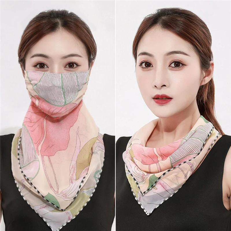 

2020 Fashion Summer Outdoor Sunscreen Facemask Scarf Print Dust-Proof Mask Multi-Function Lugs Scarf Chiffon Riding Mask 6 Style