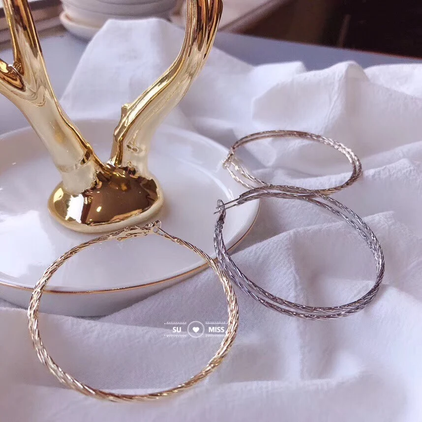 Free Shipping Gold Silver Color Round Hoop Earrings For Women Big Circle Loop Earring Twisted Geometric Earings Metal Jewellery | Украшения