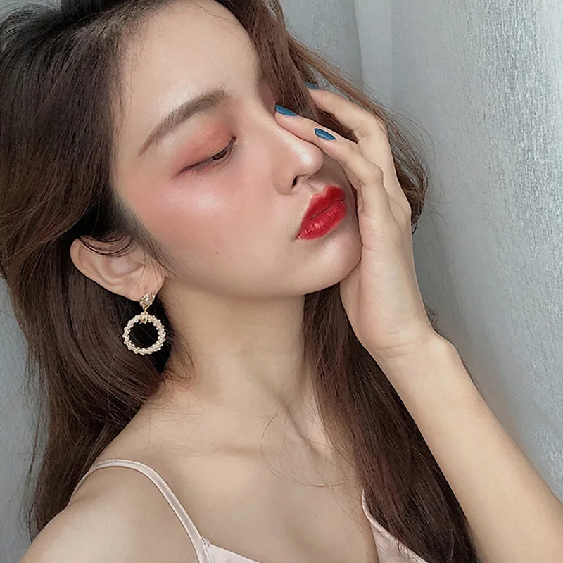 

New Fashion High-end S925 Silver Needle Pearl Round Geometric Niche Trendy Earrings for Women Korean Fashion Jewelry